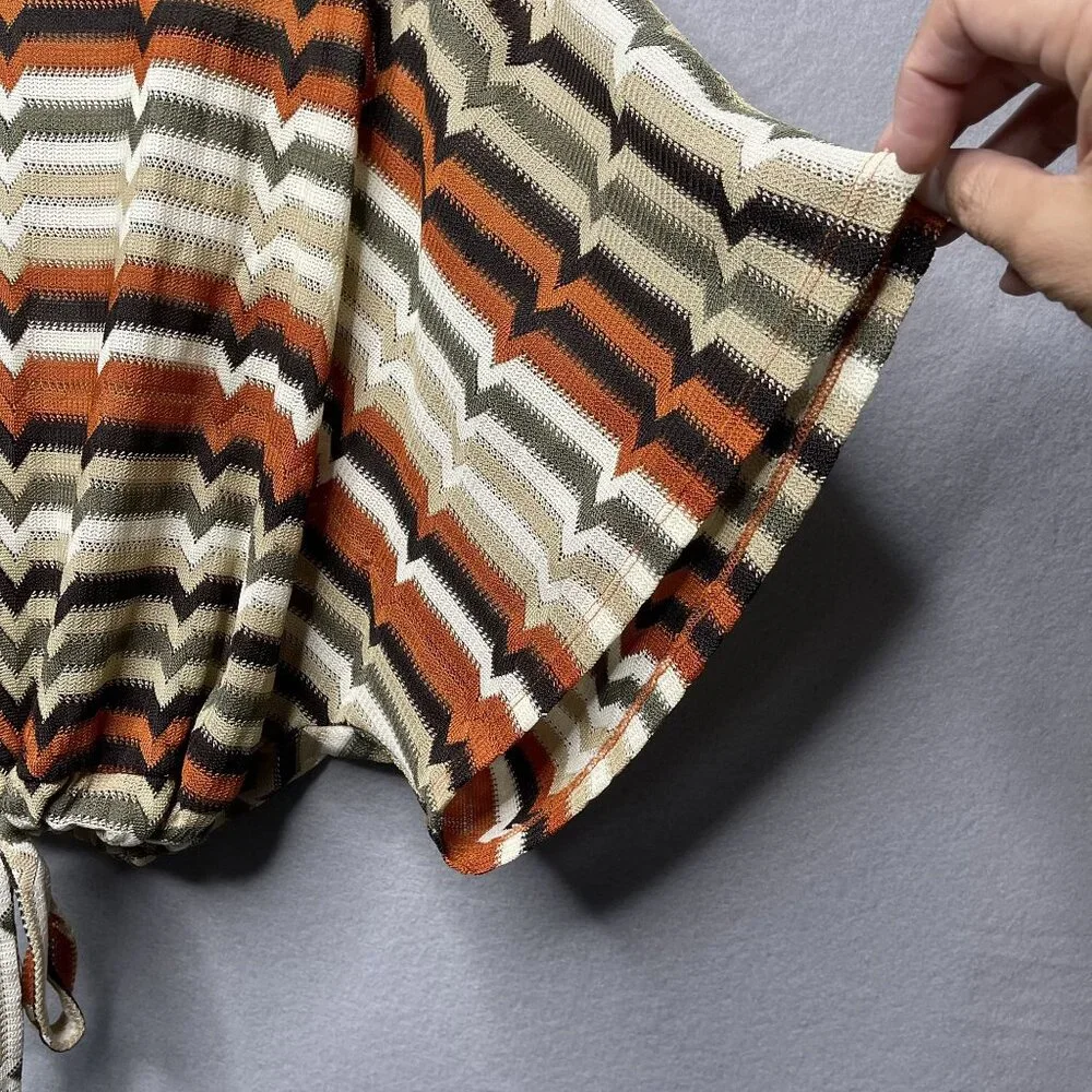 ZARA Striped Dolman Sleeve Elastic Waist Boho Top - Picture 7 of 9